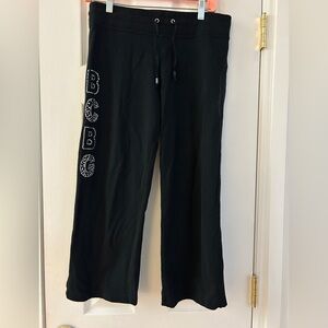 BCBG Max Azria black activewear capri pants rhinestone logo y2k women’s M